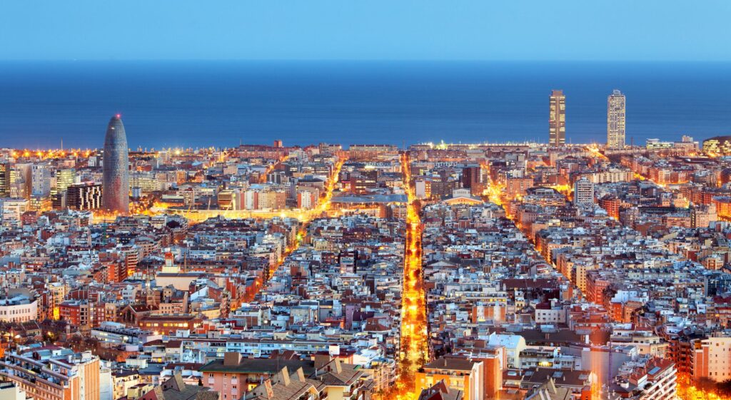 Barcelona car route barcelona city night